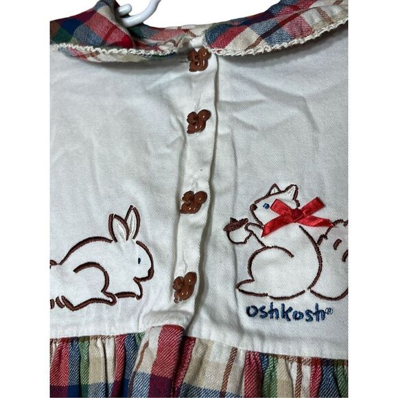 Vintage Oshkosh B’Gosh Girls Plaid Bunny Squirrel print‎ Dress Size 6 - Picture 4 of 13